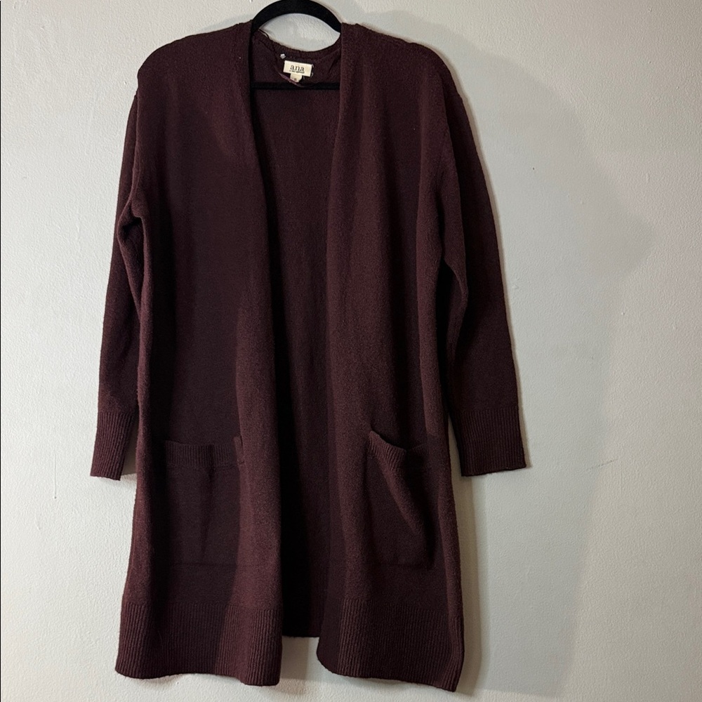 ANA Burgundy Open Front Long Cardigan Sweater - Size XL
